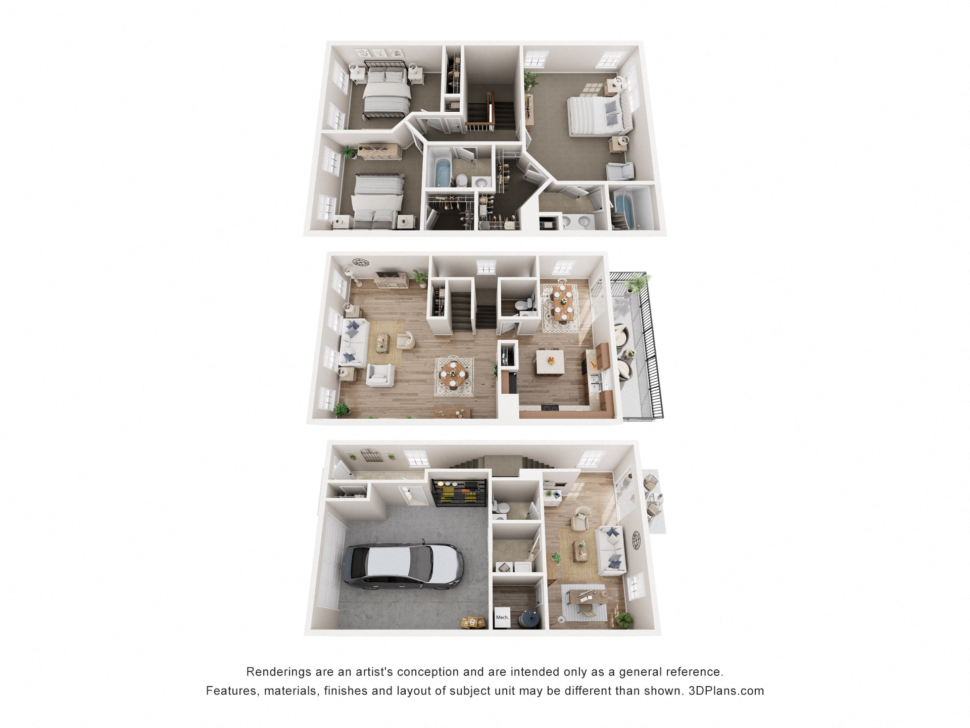 Floor plan for 3 beds, 2.5 baths, 2345 sqft
